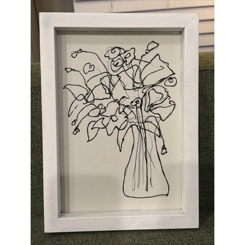 Hobby Lobby Wire Floral Wall Art White Shadow Box Frame Black Flower Vase Decor